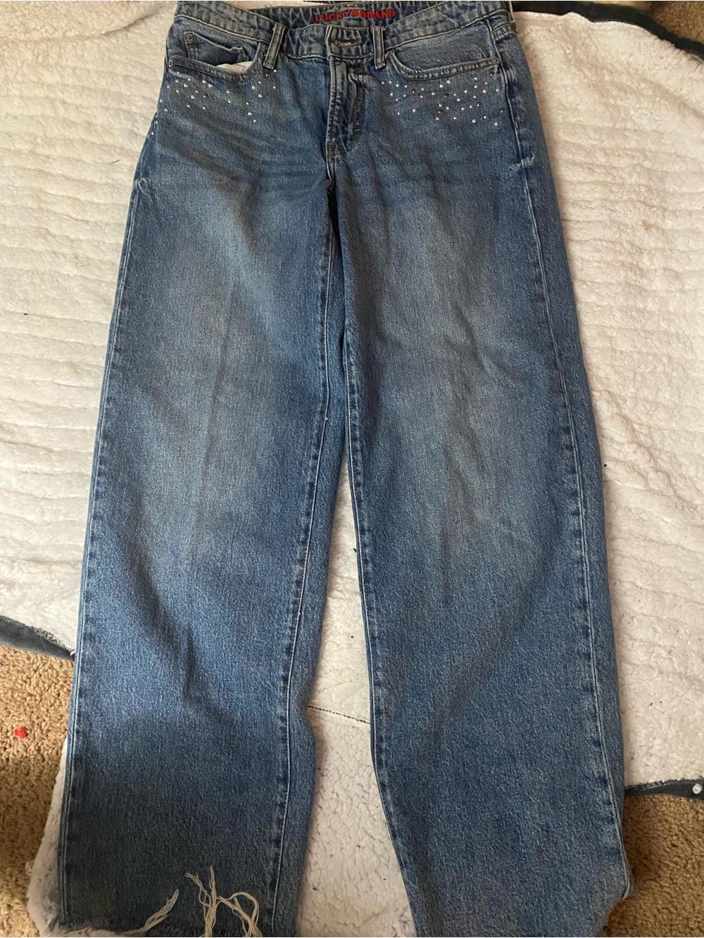 Lucky Brand Blue Women's Relaxed Straight Jeans with Stud Accents